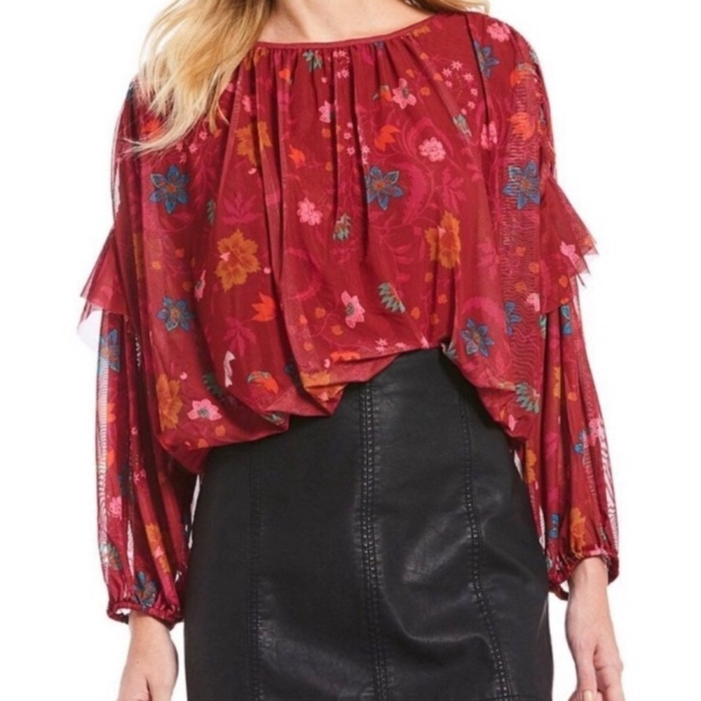 Free People mesh floral long sleeve top